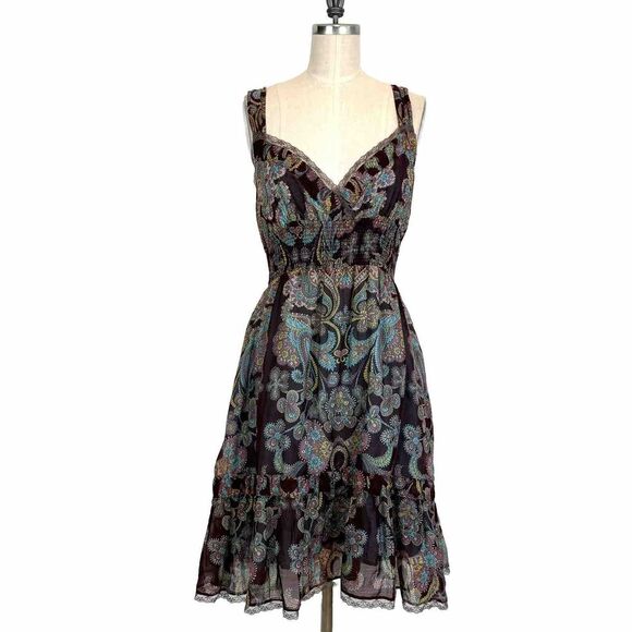 Free People Dresses & Skirts - Free People Floral Empire Waist Silk Blend Paisley Boho Y2K Whimsy Dress Sz 10
